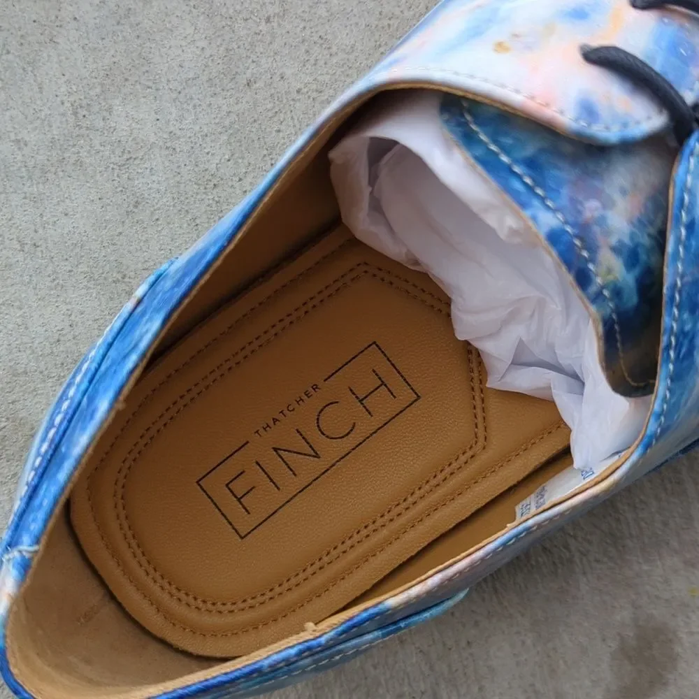 Thatcher Finch Men's Blue Colored Marbled Luxury Dress Shoes Size 7‎